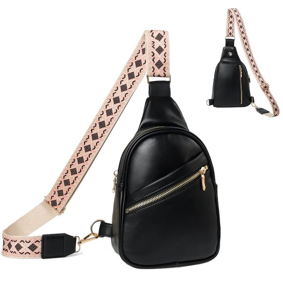 Black Crossbody Bag, 6.69"L X 2.7"W X 11.81"H :< - Picture 1 of 7